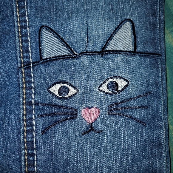 Skinny jeans with kittens embroidered on knees NEW size 5 - Picture 2 of 9